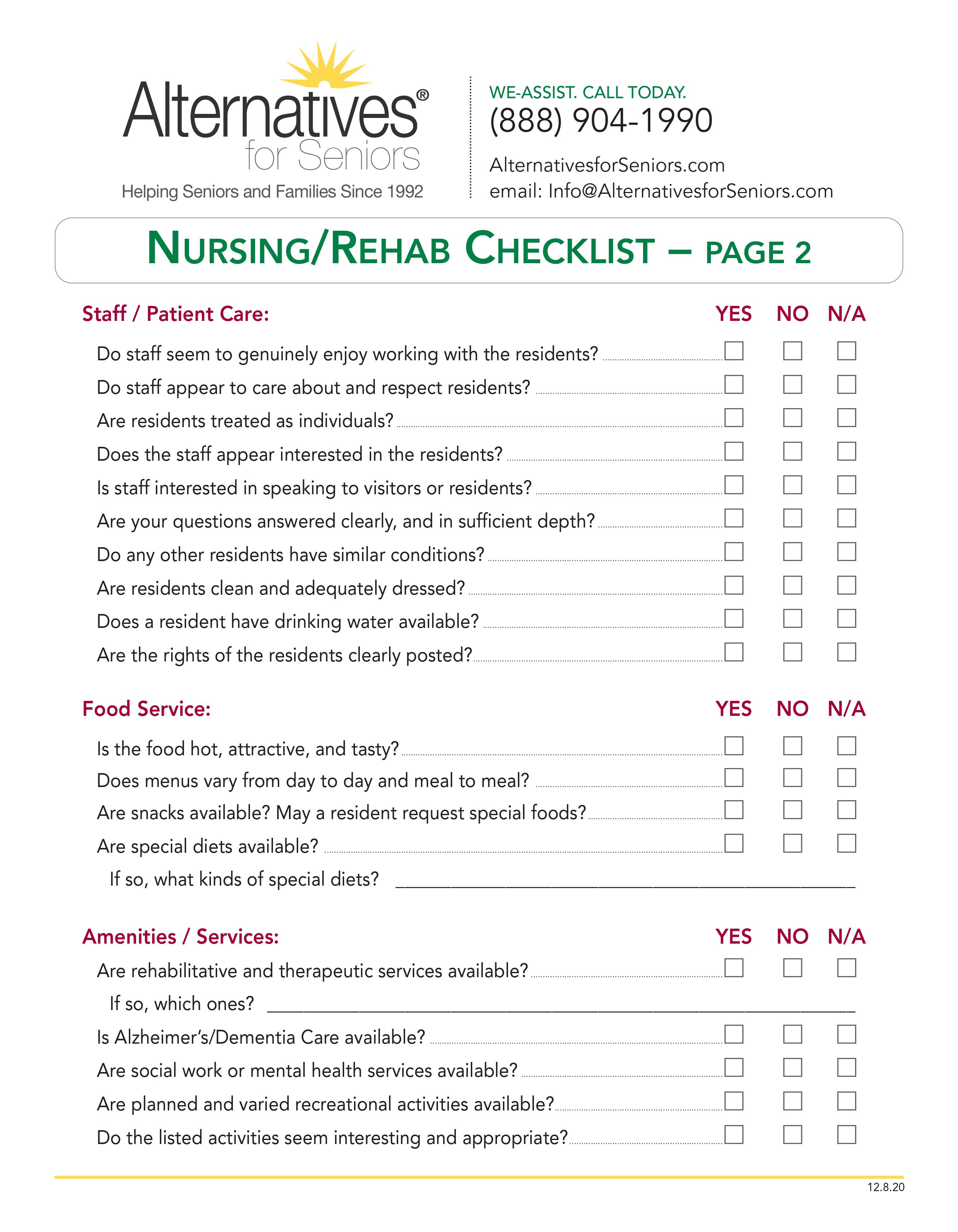 checklist for moving into assisted living
